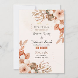 バラ&テラコッタ：愛のお祝い結婚 招待状