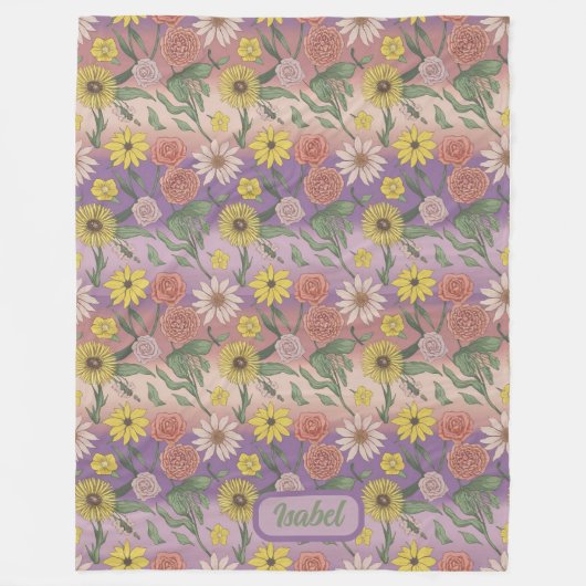 バラ、デイジー、ひまわりの花とユリ フリースブランケット (正面)