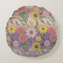 バラ、デイジー、ひまわりの花とユリ ラウンドクッション