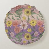 バラ、デイジー、ひまわりの花とユリ ラウンドクッション (裏面)
