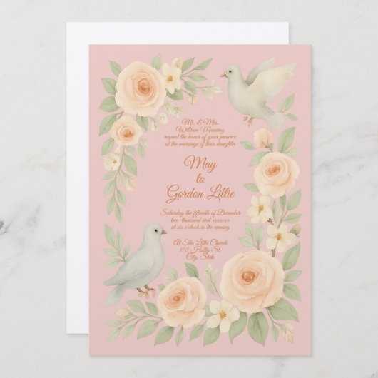 バラ&ドブウォーターカラースタイル結婚ズ 招待状 (正面/裏面)