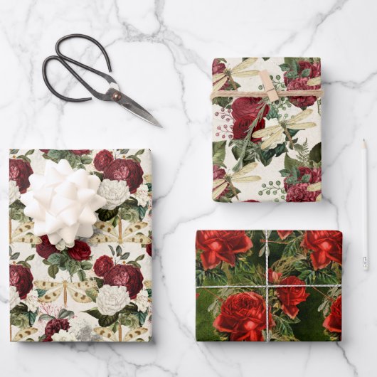 バラ・ドラゴンフライ・シリーズ(デザイン4) ラッピングペーパーシート (正面)
