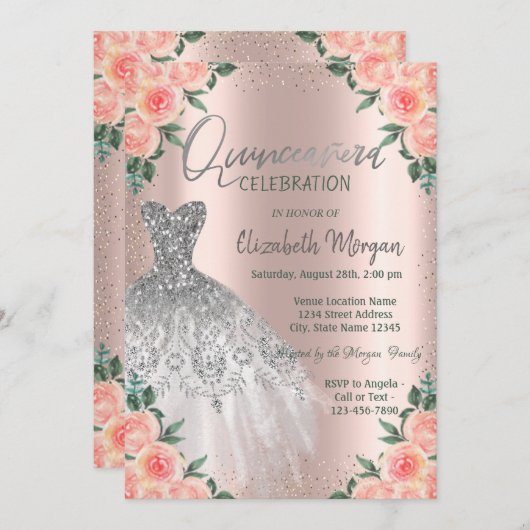 バラ,ドレス,花,バラ金ゴールドクインセアニラ 招待状 (正面/裏面)