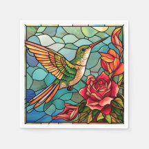 バラ&ハミングバードステンドグラススタイル