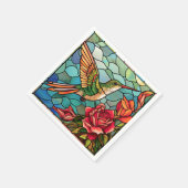 バラ&ハミングバードステンドグラススタイル スタンダードカクテルナプキン (角)