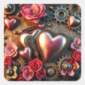 バラ、ハートおよび金属ギアスチームパンク スクエアシール (正面)