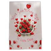 バラ&ハートかわいいテディベアバレンタインデー ミディアムペーパーバッグ (裏面)