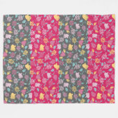 バラ、ハート、および手のパターン フリースブランケット (正面(横))