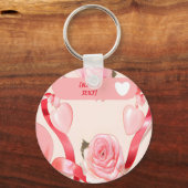 バラ、ハート、赤いリボンで可愛いコケット キーホルダー (正面)