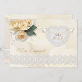 バラ、ハート、鳩、環状婚約 招待状 (正面/裏面)