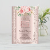 バラ,バラ金ゴールドグリッターフレームクラウン85番目の誕生日 招待状 (スタンド正面)