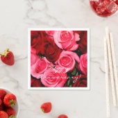 バラ、ピンクと赤紙の尾状花序 スタンダードカクテルナプキン (インサイチュ)