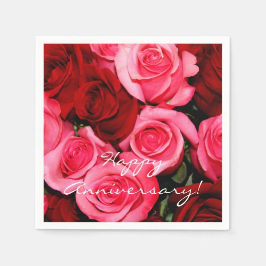 バラ、ピンクと赤紙の尾状花序 スタンダードカクテルナプキン (正面)