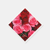 バラ、ピンクと赤紙の尾状花序 スタンダードカクテルナプキン (角)