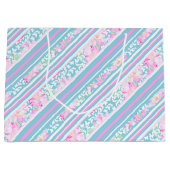 バラ、ピンクブルーホワイトストライプ抱き枕大 ラージペーパーバッグ (正面)