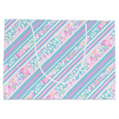 バラ、ピンクブルーホワイトストライプ抱き枕大 ラージペーパーバッグ (裏面)