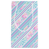 バラ、ピンクブルーホワイトストライプ抱き枕小 スモールペーパーバッグ (正面)