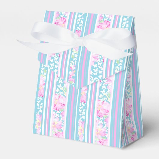 バラ、ピンクブルー白いストライプのテントの好意ボックス フェイバーボックス (正面サイド)