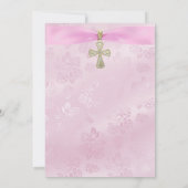 バラ、ピンクリボン&金ゴールドクロスバプテスマ 招待状 (裏面)
