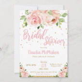 バラ  フラワーローズ ブライダルシャワー ピンクとゴールド 招待状 (正面)