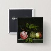 バラ、ブドウおよびモモが付いている静物画 缶バッジ (正面&裏面)