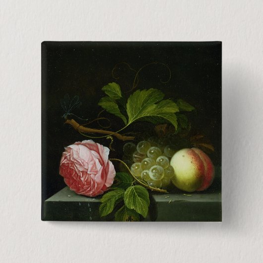 バラ、ブドウおよびモモが付いている静物画 缶バッジ (正面)