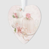 バラ、ブライダルシャワーが付いている赤面のウエディングケーキ オーナメント (正面)