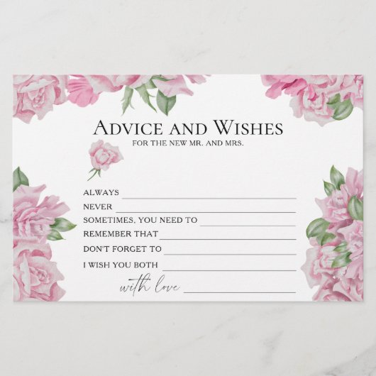 バラ-ブライダルシャワーアドバイスとウィッシュ 便箋 (正面)