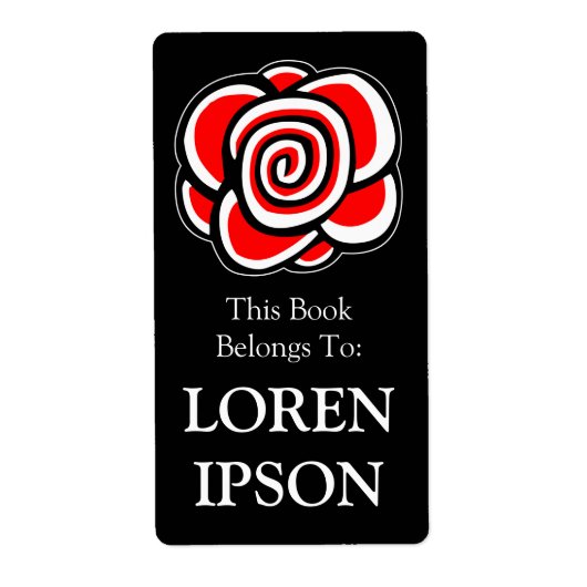 バラ – ブラック蔵書票 ラベル (正面)