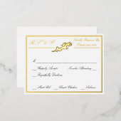 バラ、ホワイトウェディングRSVP金ゴールド 箔招待状ポストカード (正面/裏面)