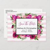 バラ&ポピーフローラブーケウェディング日付を保存 案内ポストカード (正面/裏面)