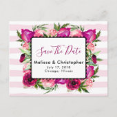 バラ&ポピーフローラブーケウェディング日付を保存 案内ポストカード (正面)