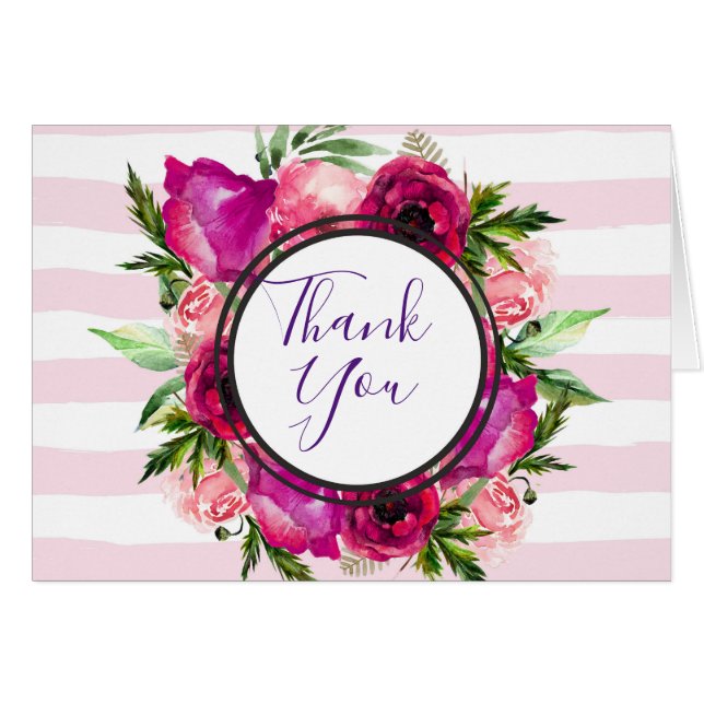 バラ&ポピーフローラブーケ付き/ピンクストライプ感謝してい (正面横)