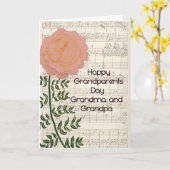 バラ&ミュージックシート付きグランドペアレントのデイカード カード (黄色い花)