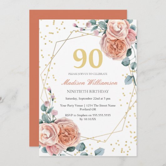 バラ&ユーカリフローラ90thバースデーパーティーインビ 招待状 (正面/裏面)