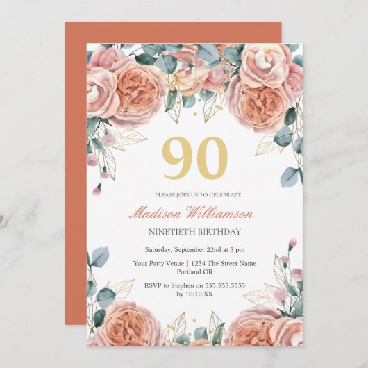 バラ&ユーカリフローラ90thバースデーパーティー 招待状 (正面/裏面)