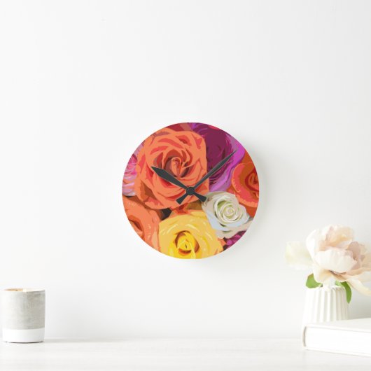 バラ ラウンド壁時計 (ホーム)