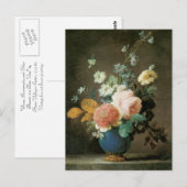 バラ、ランナクルスその他の花 – 青い花瓶 ポストカード (正面/裏面)