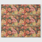 バラ-ルノアール印象派絵を描 ラッピングペーパー (フラット)