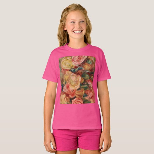 バラ:ルノアール印象派絵画の Tシャツ (正面フル)