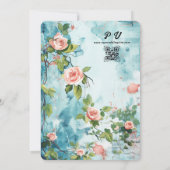 バラ、ヴィンテージウォールと海ビーチ結婚式 招待状 (裏面)