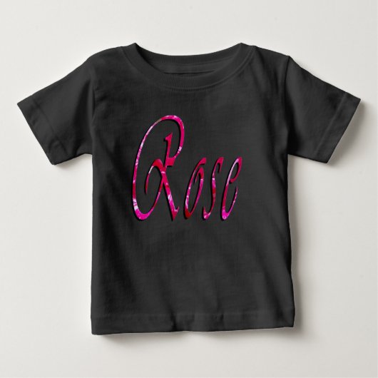 バラ、女の子、名前ロゴ、ベビーの黒Tシャツ ベビーTシャツ (正面)