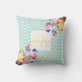 バラ（山形の背景） モノグラムの クッション (正面)