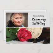 バラ、楽譜&鍵メモリアル 招待状 (正面/裏面)