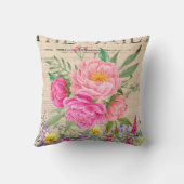 バラ、水彩、ヴィンテージ新聞 クッション (裏面)