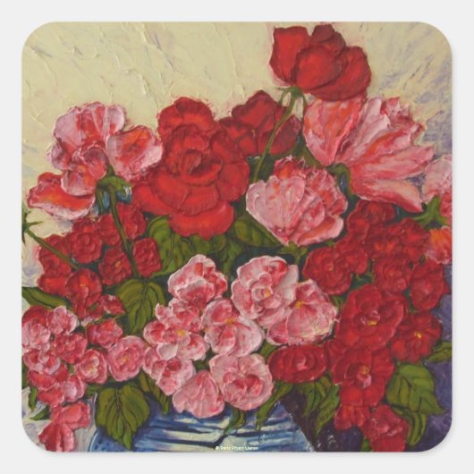 バラ&牡丹丸ステッカー スクエアシール (正面)