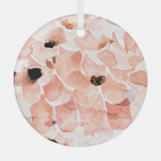 バラ、牡丹離れ、水の色のパターン。 ガラスオーナメント (正面)