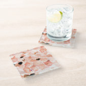 バラ、牡丹離れ、水の色のパターン。 ガラスコースター (アングル)