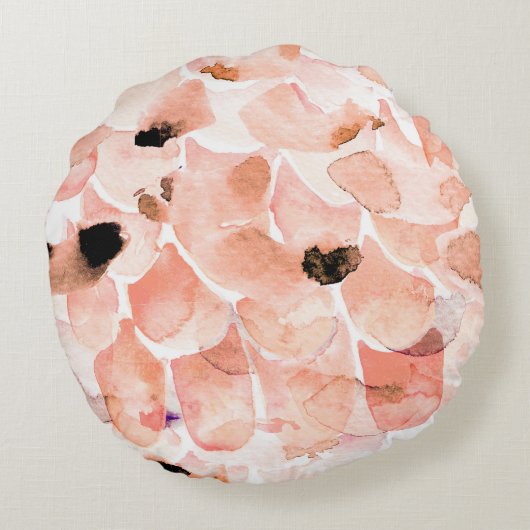 バラ、牡丹離れ、水の色のパターン。 ラウンドクッション (裏面)