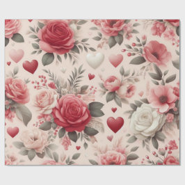 バラ、牡丹、ハート形 ラッピングペーパー